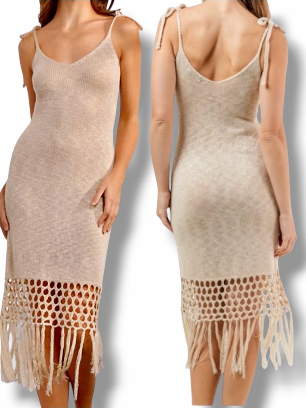 Crochet Fringe Resort Festival Dress Size Small Sand Talulah
